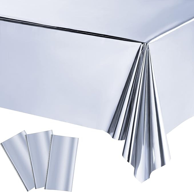 3 Pieces Foil Party Rectangular Table Covers Table Cloth 54 x 108 Inch Shiny Plastic Waterproof T... | Amazon (US)