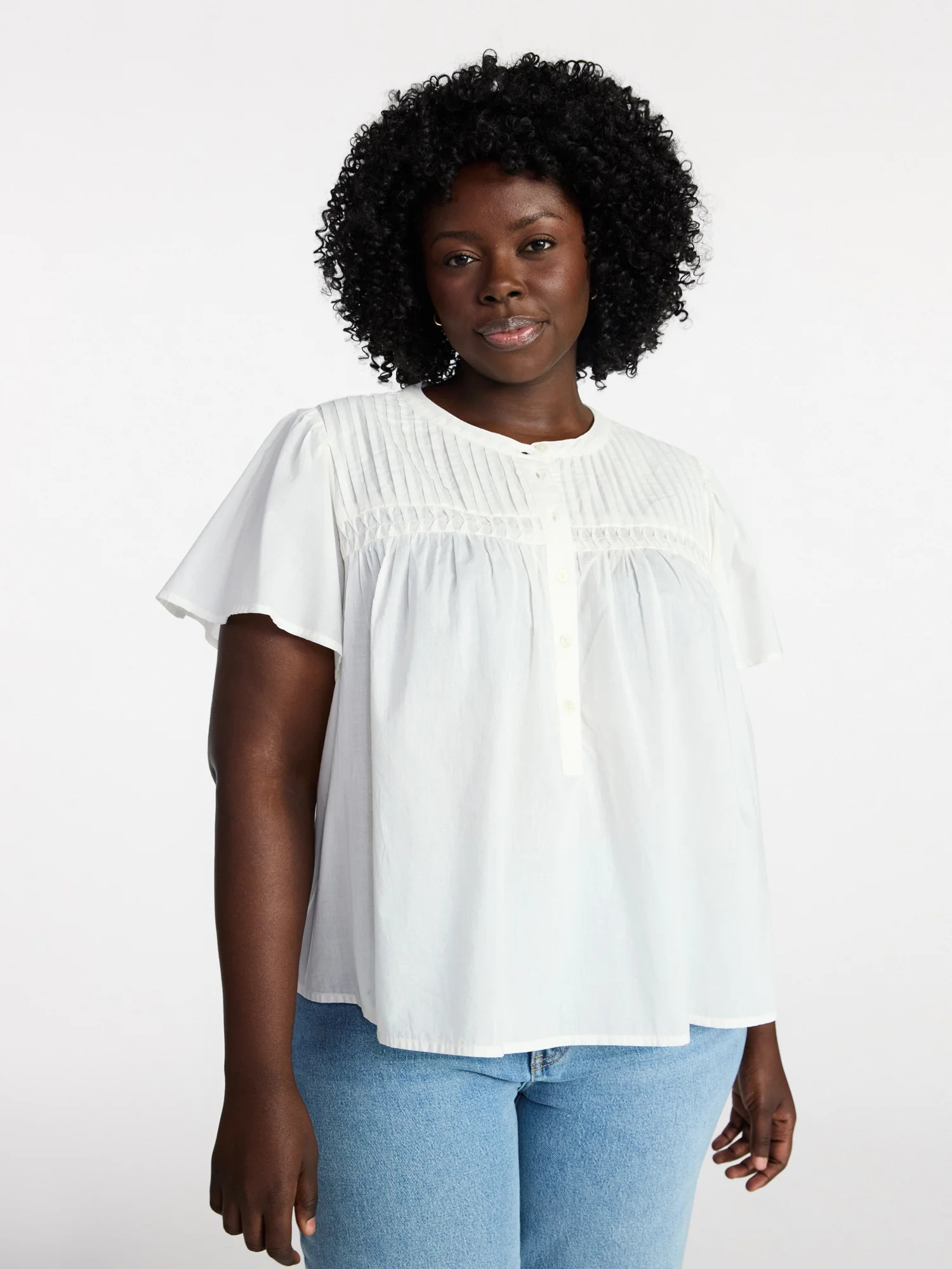 Terra & Sky Women's Plus Short Sleeve Smock Yoke Top, Sizes 0X-5X | Walmart (US)