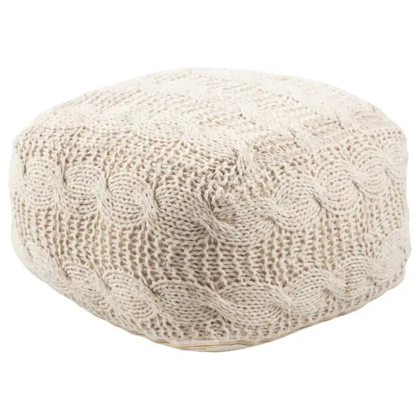 Handmade Pattern Wool Ivory Pouf - 20"X20"X14" - Ivory | Bed Bath & Beyond