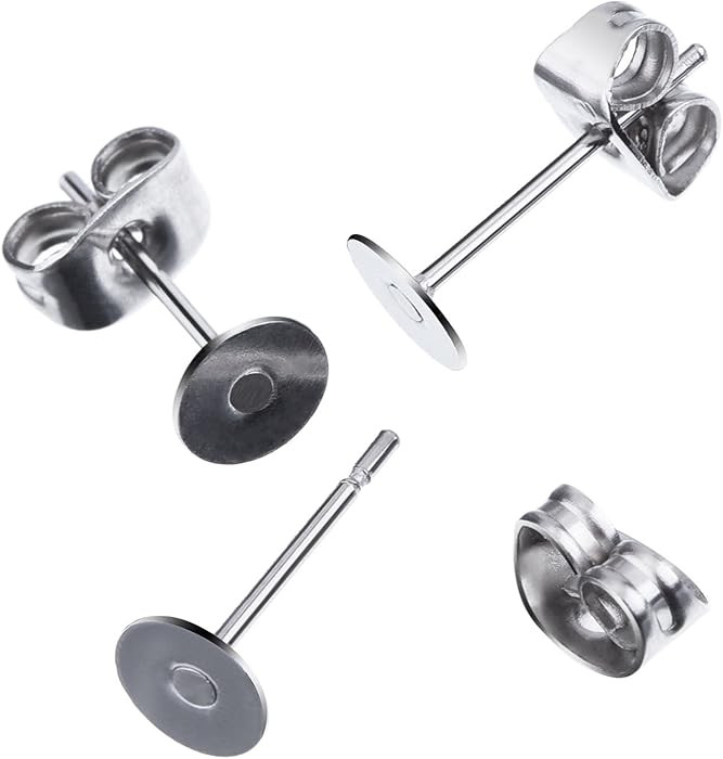 400 Pieces Earring Posts and Back Stainless Steel Earrings Posts Flat Pad Studs with Butterfly Ba... | Amazon (US)