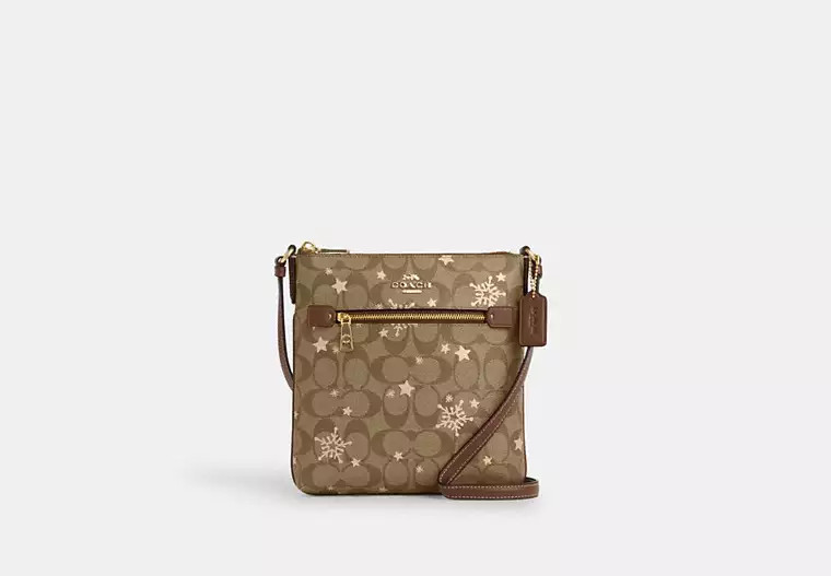 Mini Rowan File Bag In Signature Canvas With Star And Snowflake Print | Coach Outlet US