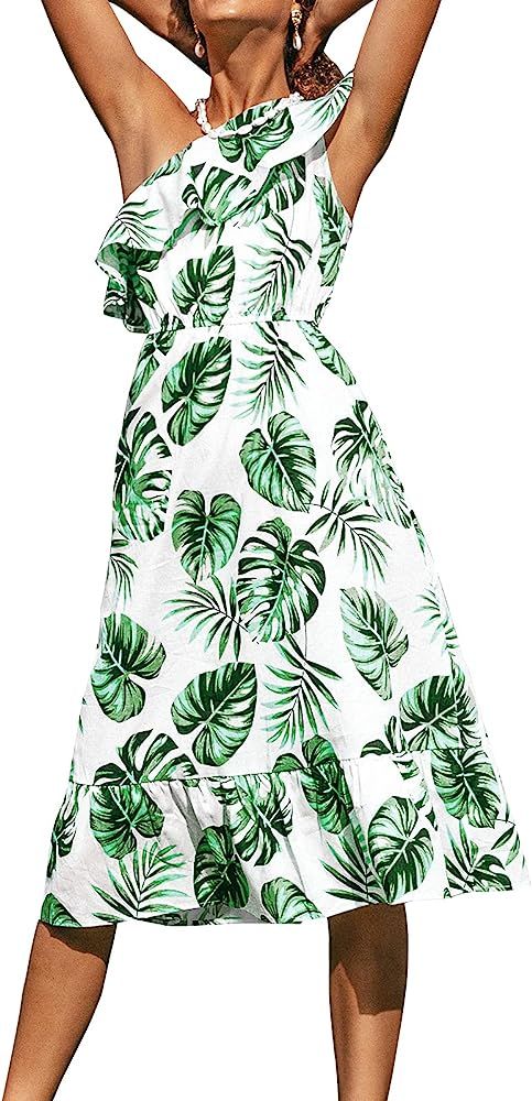 CUPSHE Women's Floral Print One Shoulder Ruffle Ankle Length Dress | Amazon (US)