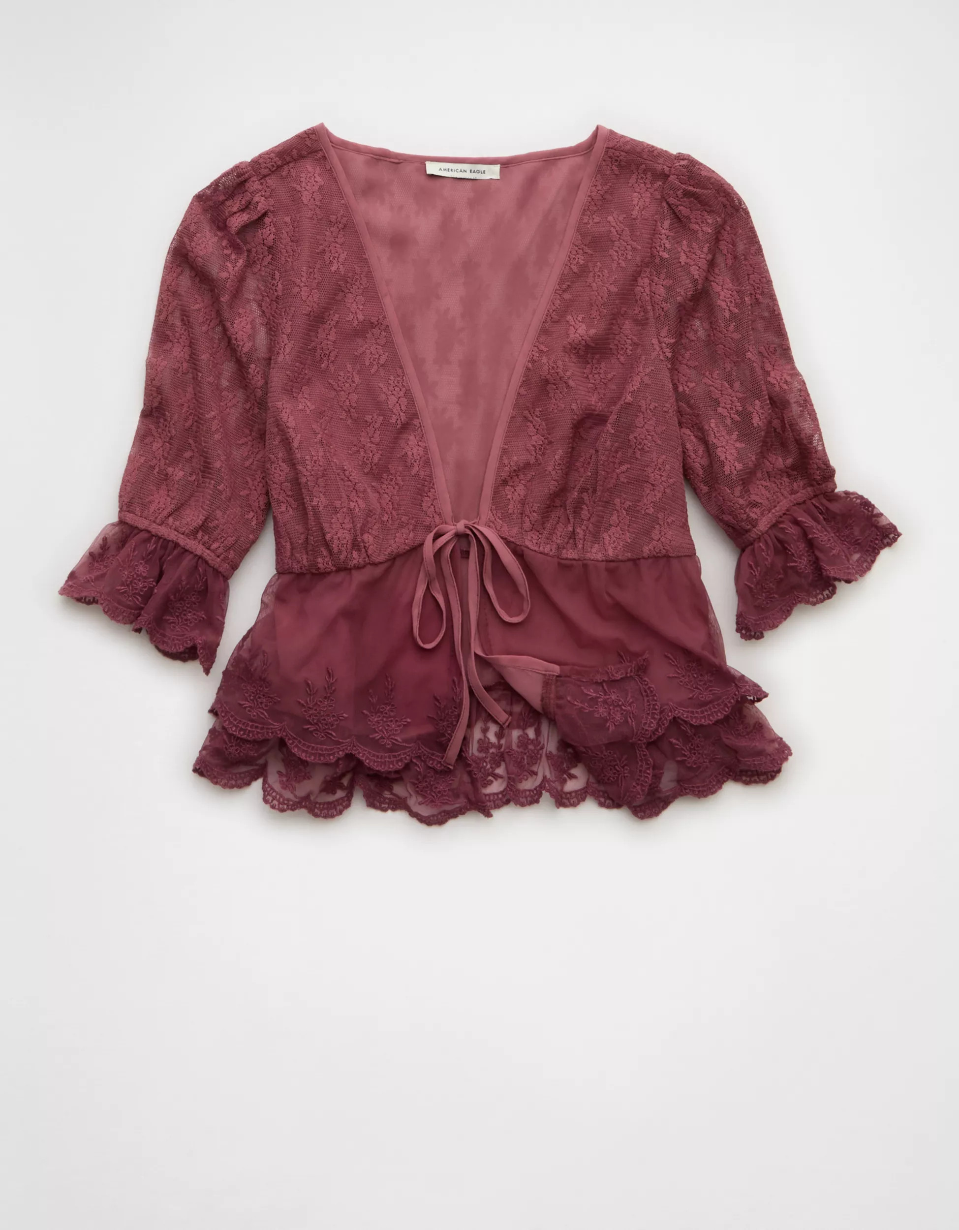 AE Ruffled Tie-Front Blouse | American Eagle Outfitters (US & CA)