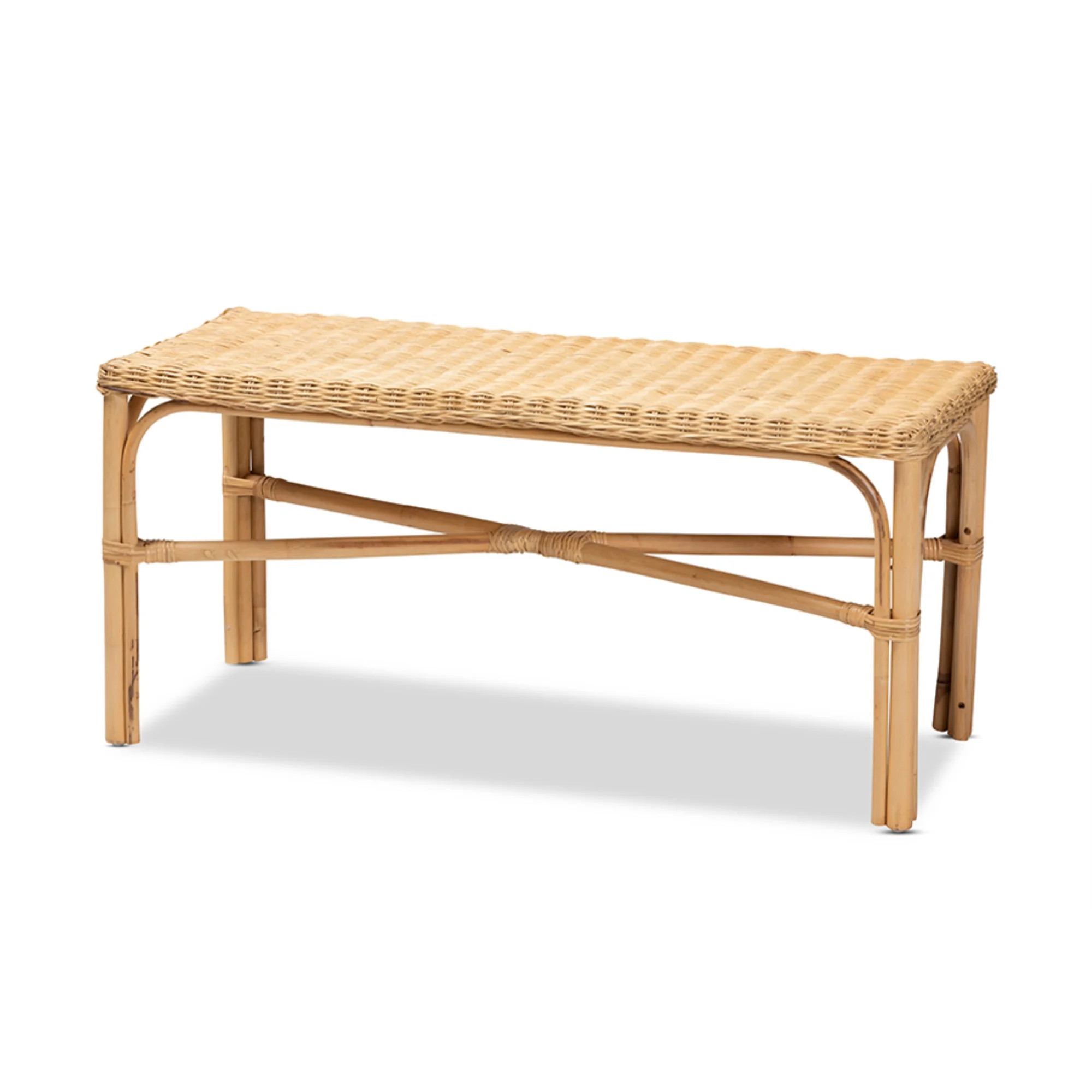 Baxton Studio Cacaban Modern Bohemian Natural Brown Rattan Accent Bench - Walmart.com | Walmart (US)