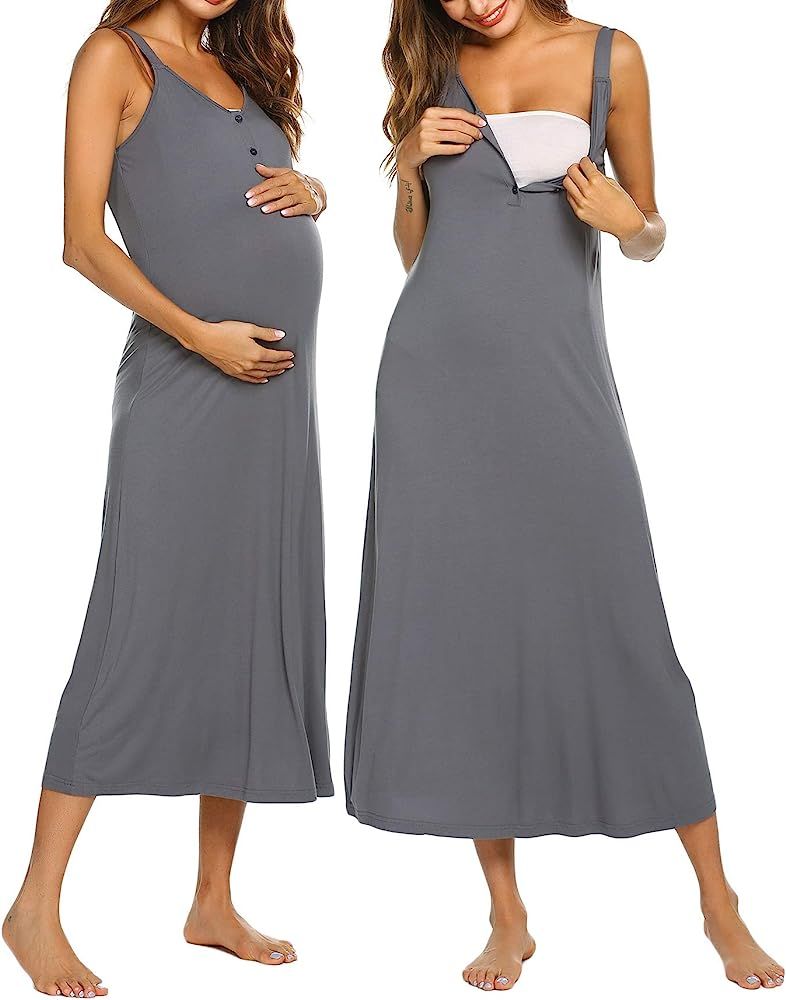 Maternity Nursing Nightgown Womens Sleeveless V-Neck Breastfeeding Sleep Dress Long Gown for Preg... | Amazon (US)