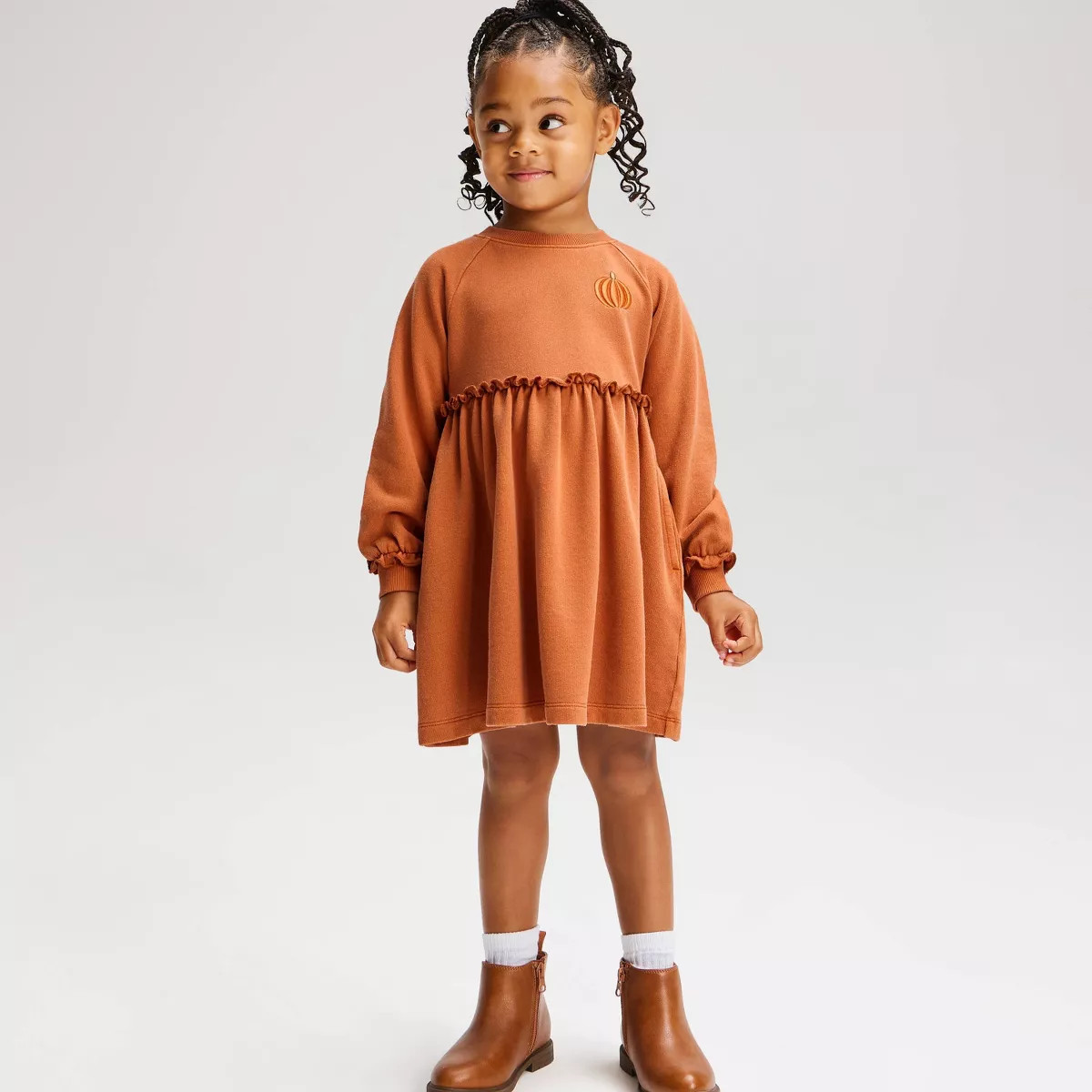 Toddler Girls' Halloween Embroidered Pumpkin Long Sleeve Dress - Cat & Jack\u2122 Orange 4T | Target