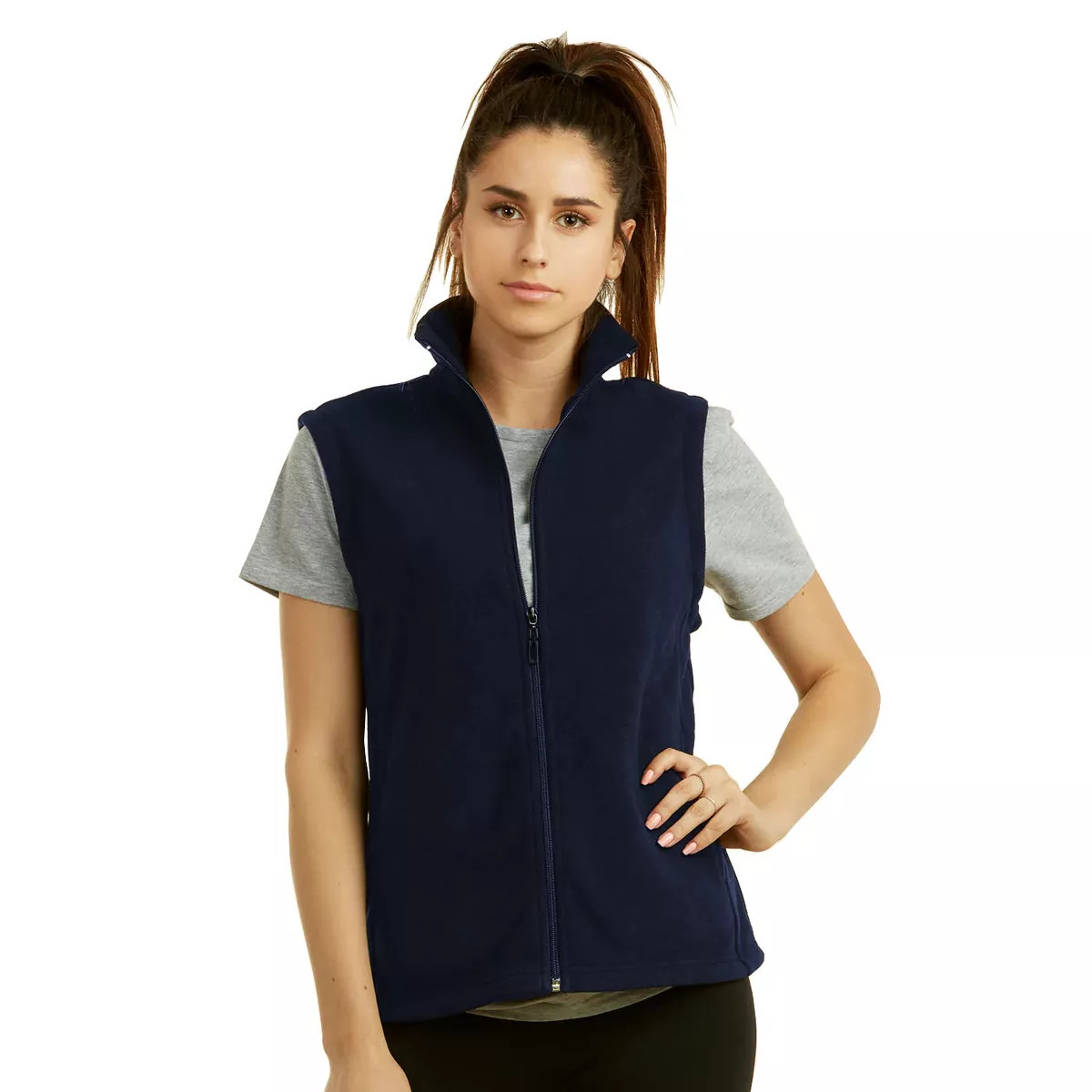 Sofra Women's Polar Fleece Full Zip Up Vest - Navy - Medium | Target