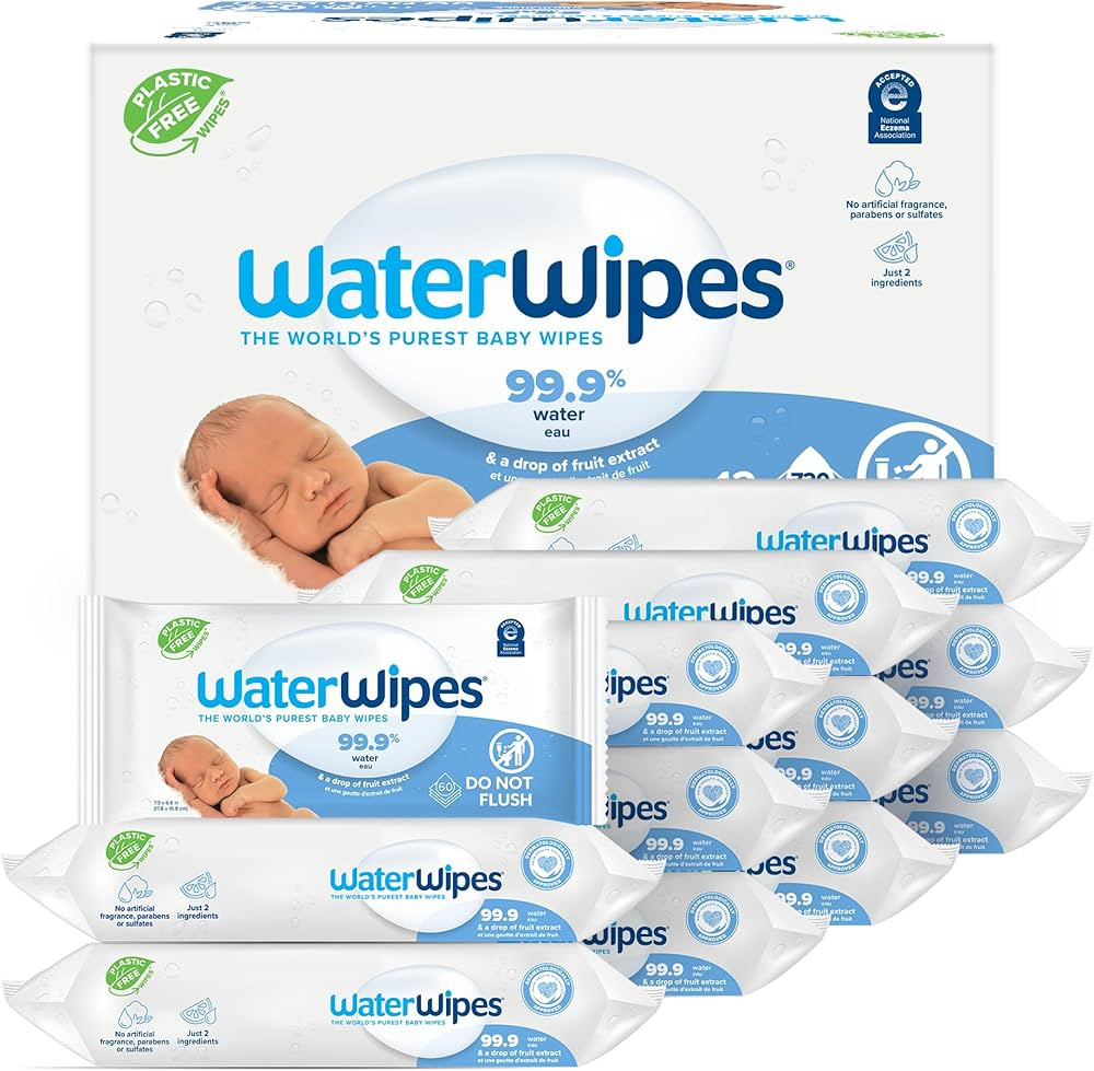 WaterWipes Plastic-Free Original Baby Wipes, 99.9% Water Based Wipes, Unscented & Hypoallergenic ... | Amazon (US)