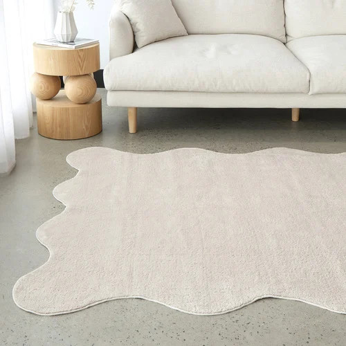 Network Rugs Beige Elsie Wavy Edge Machine Washable Rug | Temple & Webster | Temple & Webster AU