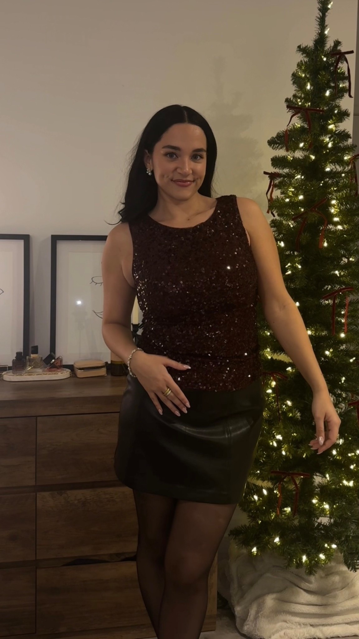 Holiday party ready!! ✨🎀🪩 this look works for Christmas or new years with the extra sparkle!
Top is SM (Nola Sequin Tank Top - won’t link for some reason)
Skirt is MD
Tights are SM

Add some jewelry to glam it up ✨

#LTKdatenight #LTKholiday #LTKpartywear