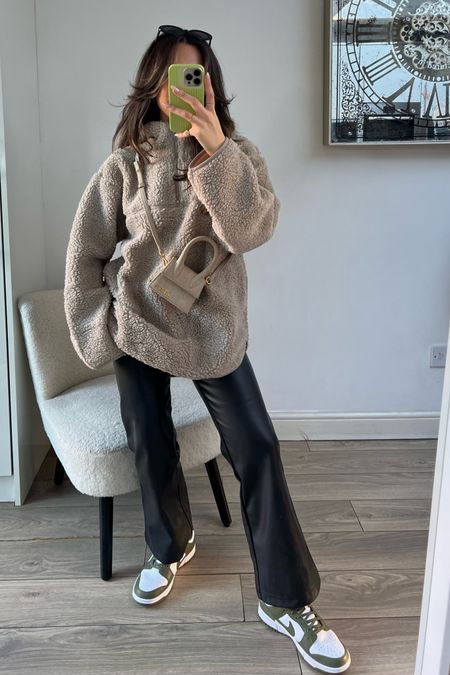 Cosy neutrals. Love this teddy hoodie! Perfect for layering in winter and wearing it as a teddy jacket🧸 also love these leather trousers as they are petite and a perfect length on me! 

#LTKSeasonal #LTKstyletip #LTKshoecrush