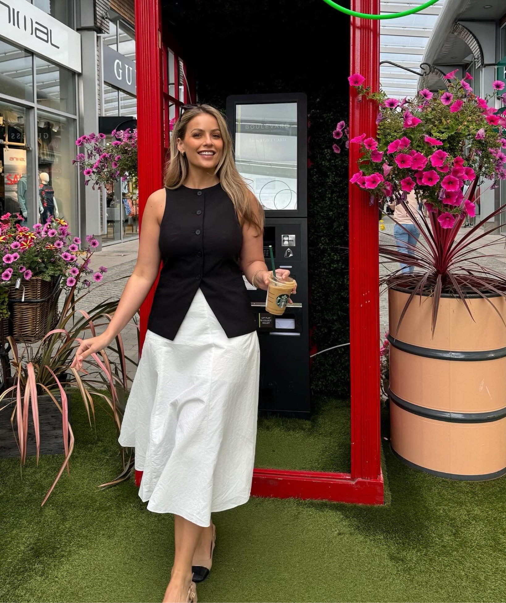 Waistcoat, black and white outfit, summer look, white skirt 

#LTKuk #LTKworkwear #LTKsummer