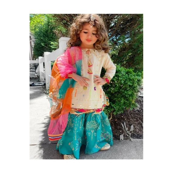 Pakistani/indian kids party dress,eastern wear,eid dress,kids wedding dress,shirt with gharara,3 ... | Etsy (US)