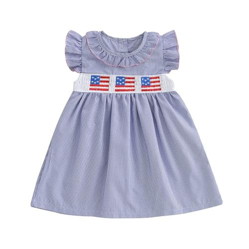 FYBITBO 4th of July Baby Girl Outfit Toddler Girls 4th of July Dress Peter Pan Collar Ameraican Flag Fourth of July Dress (Blue USA Flag, 2-3 Years) | Amazon (US)