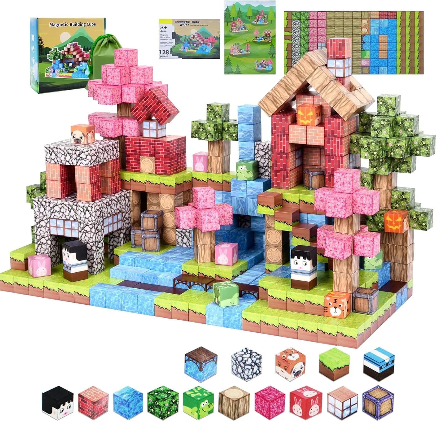 SHYUJAJIE 128 Pieces Magnetic Cube Blocks for Kids, Magnetic Building Blocks Build Your Own 3D Fu... | Walmart (US)