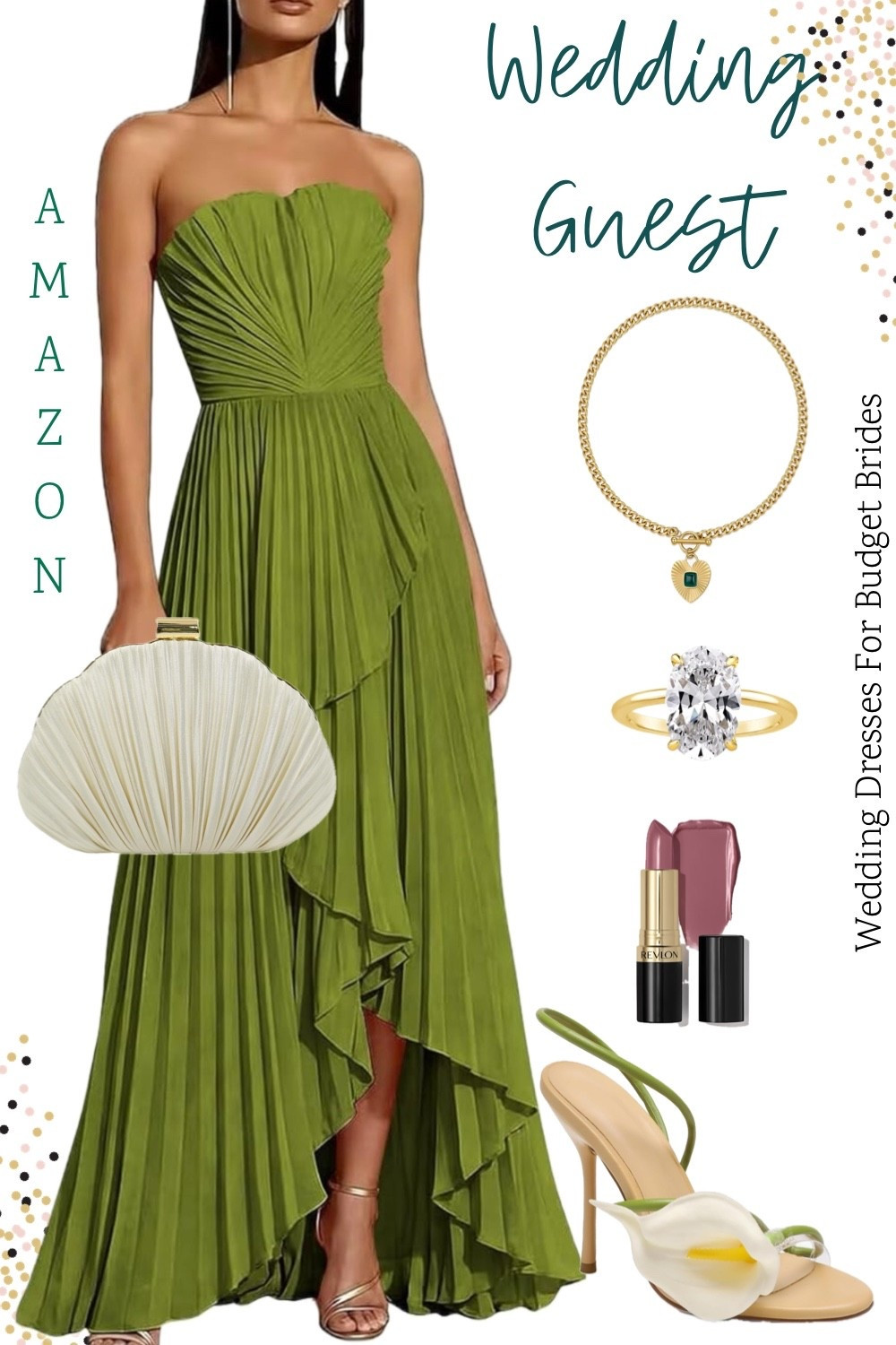 Green formal wedding guest dress and accessories on Amazon.

Special occasion dresses, cocktail dresses, formal wedding guest dresses, party dresses, event dresses, bridesmaid dresses, bridal party dresses.