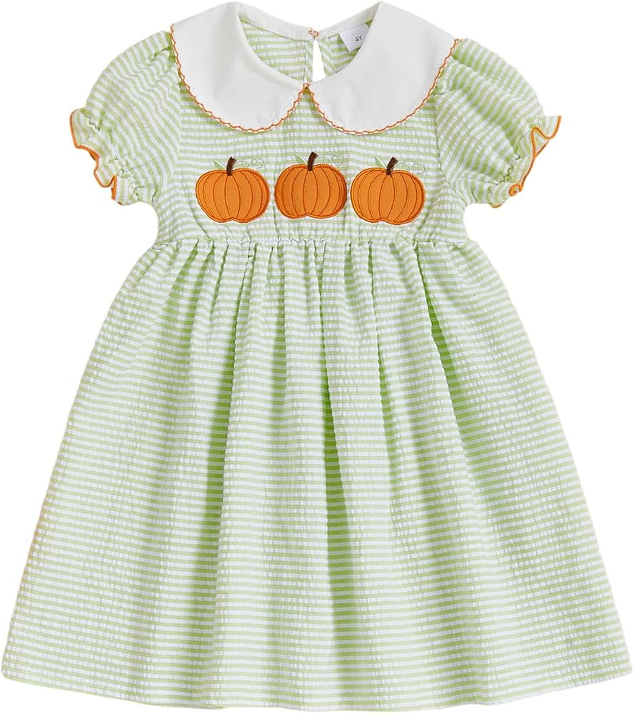 Toddler Baby Girl Halloween Outfit Peter Pan Collar Puff Sleeve Smocked Dress Infant Party Dress ... | Amazon (US)
