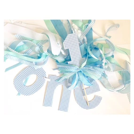 Blue and White Gingham ONE High Chair Birthday Banner - Etsy | Etsy (US)