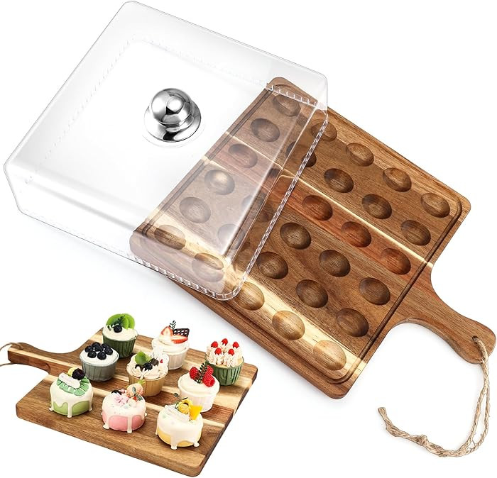 Vercraft Easter Wooden Deviled Egg Platter with Lid and Handle 30 Holes Round Deviled Egg Tray Re... | Amazon (US)