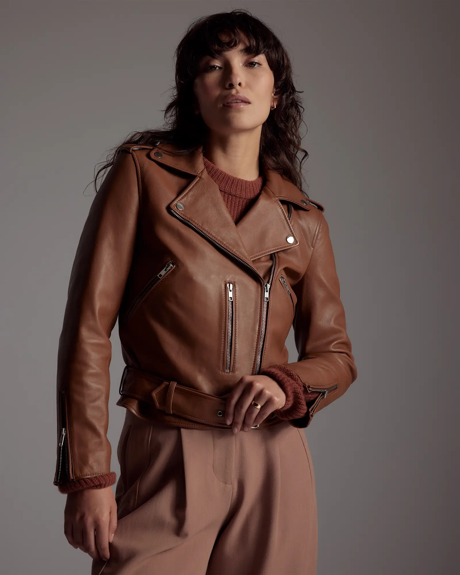 100% Leather Motorcycle Jacket in Cognac | Quince