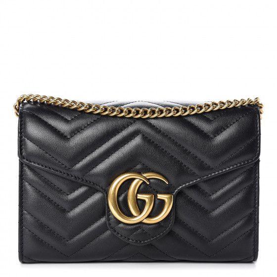 GUCCI Calfskin Matelasse GG Marmont Chain Wallet Black | Fashionphile