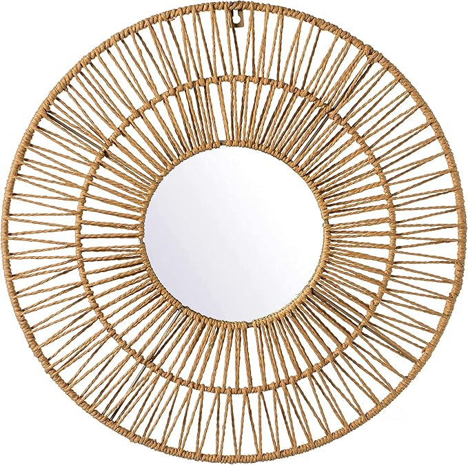 Vintiquewise Decorative Woven Paper Rope Round Shape Bamboo Wood Modern Hanging Wall Mirror,Natur... | Amazon (US)