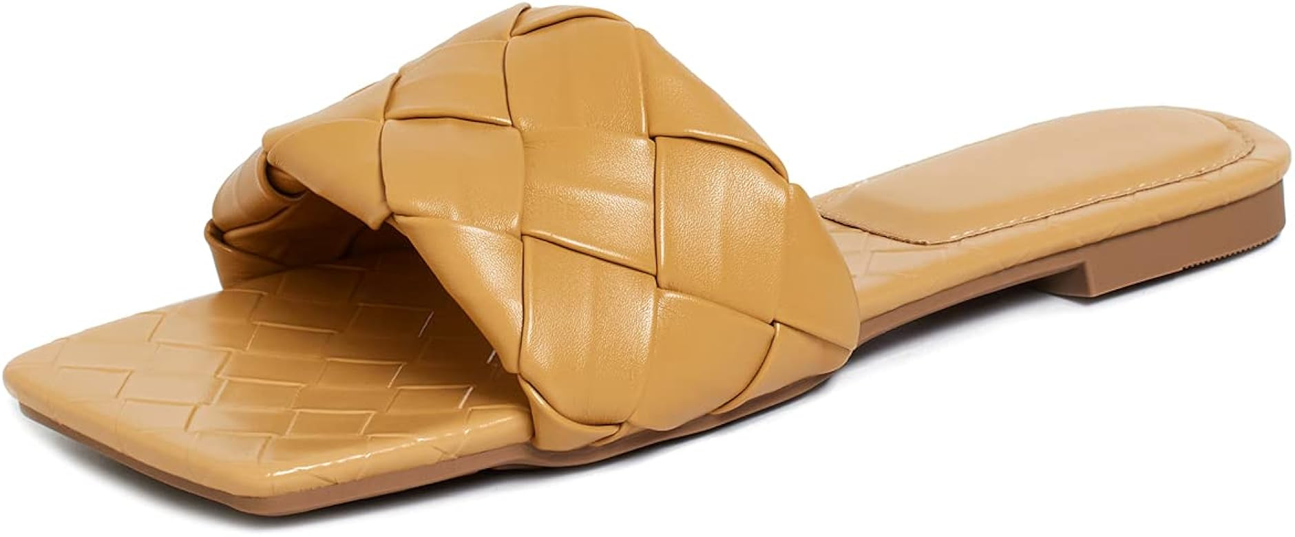 Women's Braided Sandals Flat Square Open Toe Woven Leather Slip On Slides | Amazon (US)
