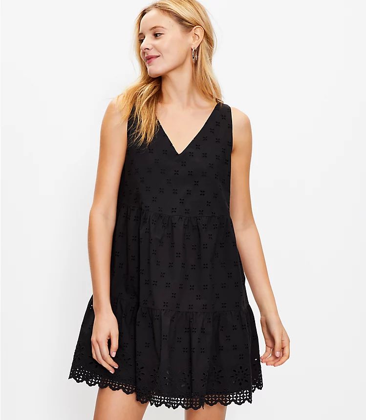 Eyelet Tiered Swing Dress | LOFT | LOFT