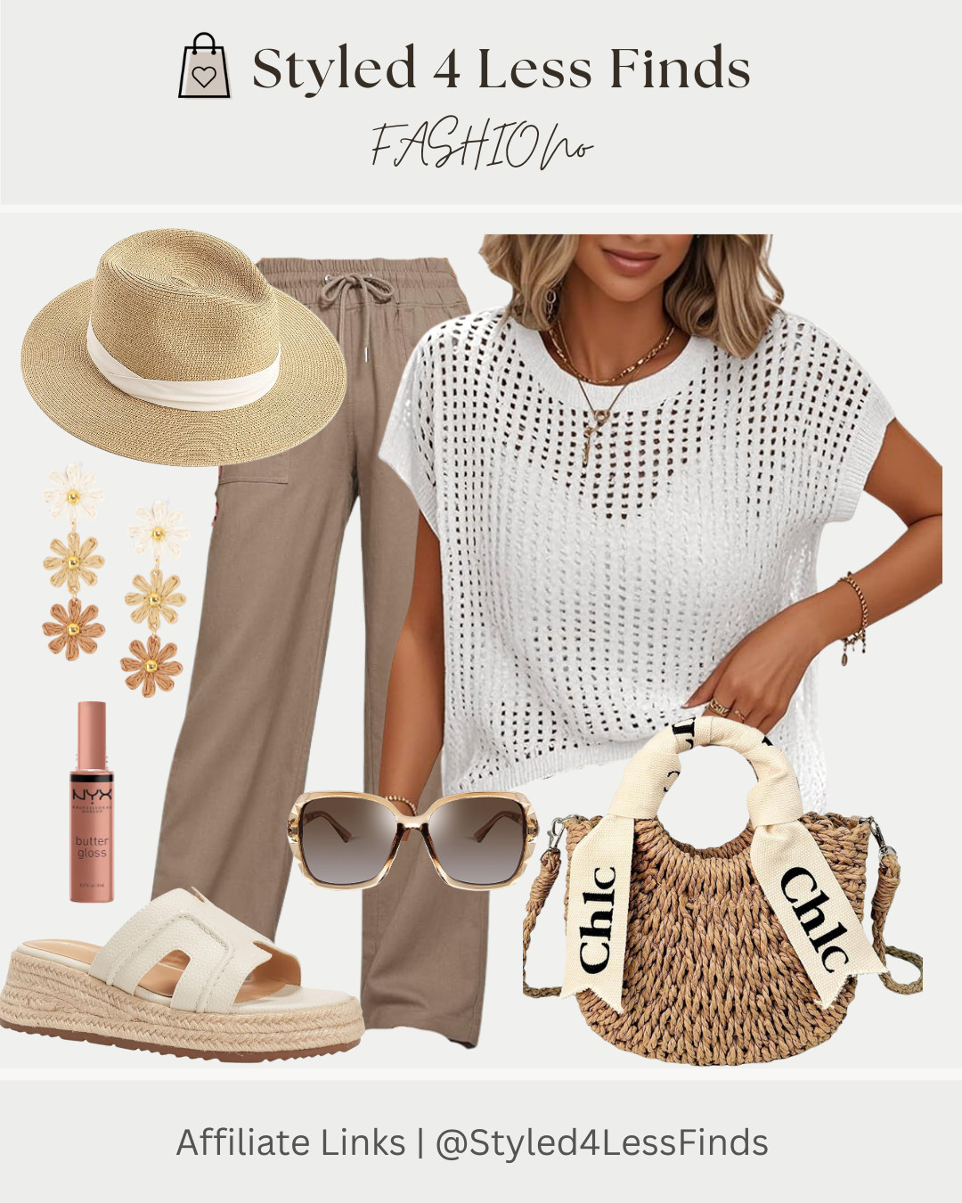 Vacation vibes, but make it effortless ✨🌴

Lightweight knits + breezy drawstring pants are my go-to for warm days when I still want to feel polished. Add woven textures, gold accents, and oversized sunnies and you’re instantly resort-ready 🤍

Style Tip:
Keep your outfit in one soft neutral palette (cream, sand, taupe) and mix textures instead of colors — crochet, linen, straw, and raffia add dimension without looking busy. 

 #LTKcanada #LTKsummer #LTKover50style