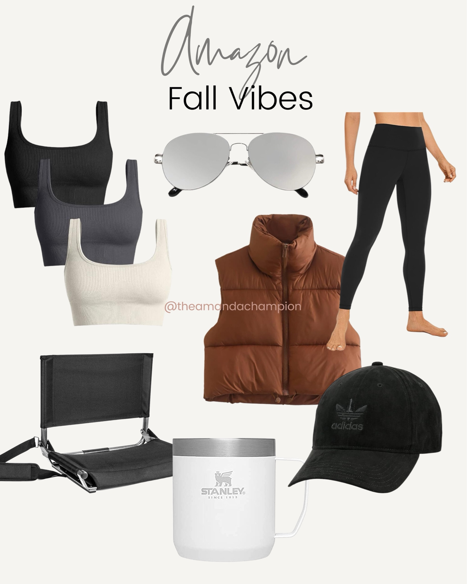Fall outfits style must haves from AMAZON

Every Day leggings | crop puffer vest | bra, top sports bra | mirror, aviators | Stanley, coffee mug | bleacher chair | block, snapback hat

Casual comfy errands football soccer mom 

#LTKSeasonal #LTKGiftGuide #LTKover40