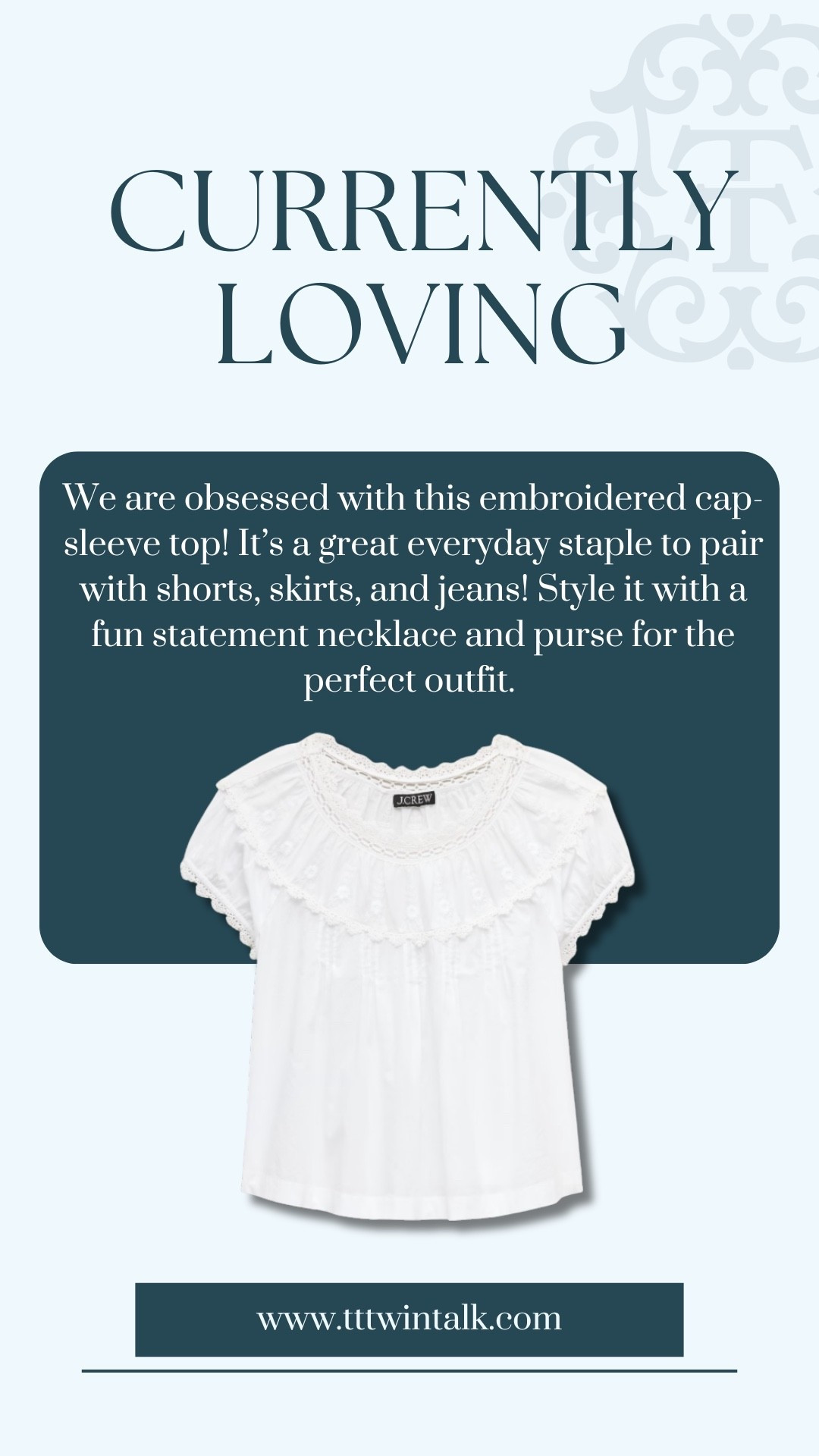 We are obsessed with this embroidered cap-sleeve top! It’s a great everyday staple to pair with shorts, skirts, and jeans! Style it with a fun statement necklace and purse for the perfect outfit.

#LTKootd #LTKgrwm #LTKdayinmylife