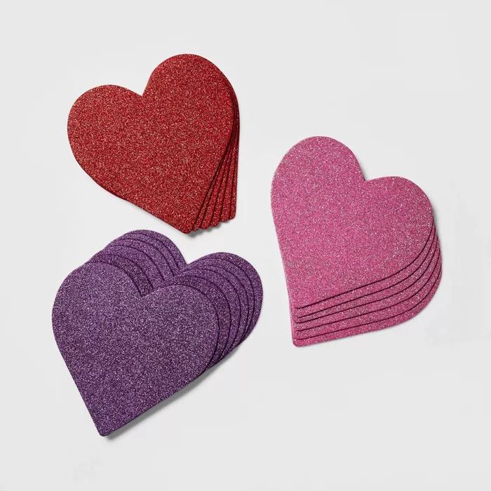 18ct Glitter Foam Hearts Red/Pink/Purple - Spritz™ | Target