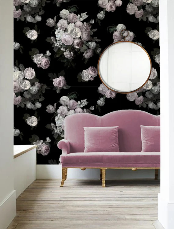 Josie Mural  Muted Lilac Floral  Peel 'n Stick or | Etsy | Etsy (US)