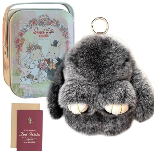 Bunny Keychain Keychain with Tin, Handmade Soft Bunny PomPom Charms for Easter Birthday Gift (A) | Amazon (US)