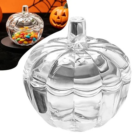 Glass Pumpkin Candy Jar with Lid – Storage Container for Halloween Treats, Candies and Cookies and Fall Décor Display, 1pcs, Clear | Walmart (US)
