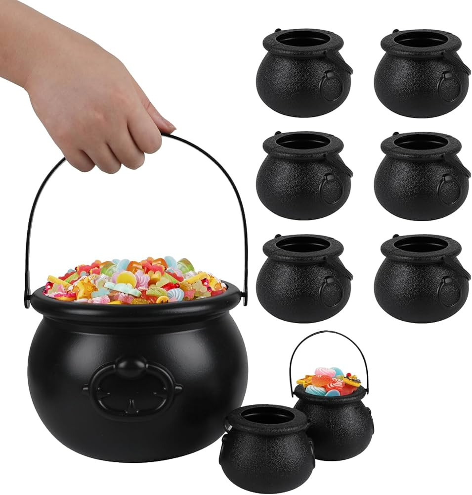 DIYASY Black Candy Cauldron, 8 Mini & 1 Large 7.7" Plastic Kettles Buckets with Handle Witch Caul... | Amazon (US)