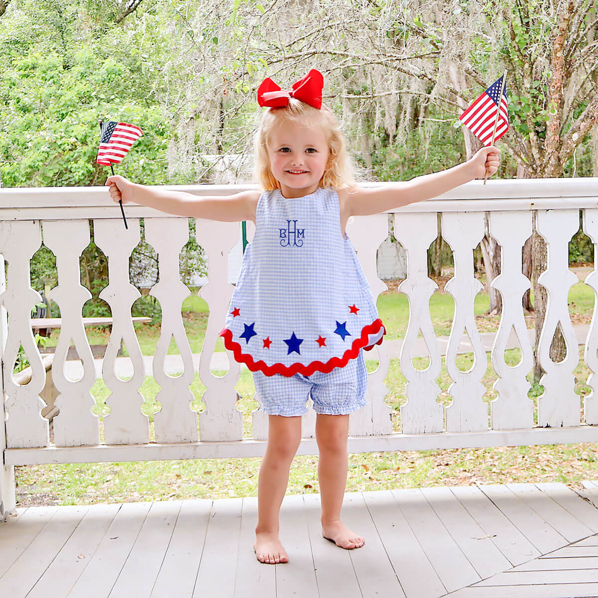 Star Spangled Light Blue Gingham Sadie Bloomer Set | Classic Whimsy