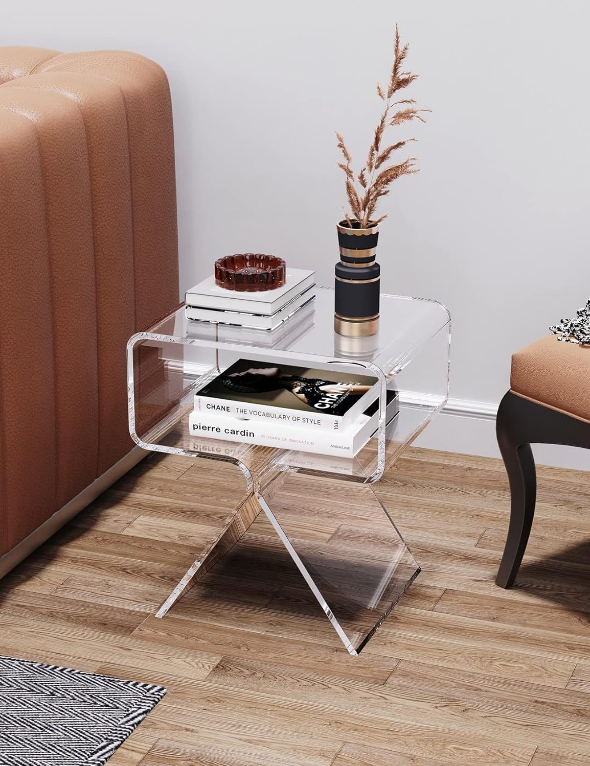 Acrylic Nightstand Side Table Modern Design Clear Home Decor Display End Table for Living Room | Amazon (US)