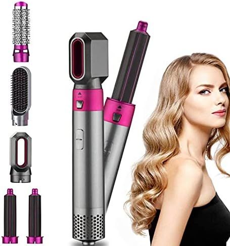 5 in 1 Electric Blow Dryer Hot Air Brush Styler Volumizer Hair Straightener and Curler Comb Negative | Amazon (US)