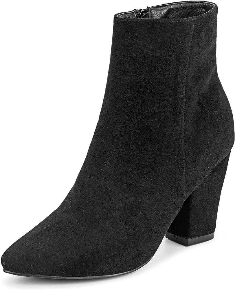 Jiu du Women's Chunky Block High Heel Ankle Boots Pointed Toe Booties Side Zipper High Heels Shor... | Amazon (US)