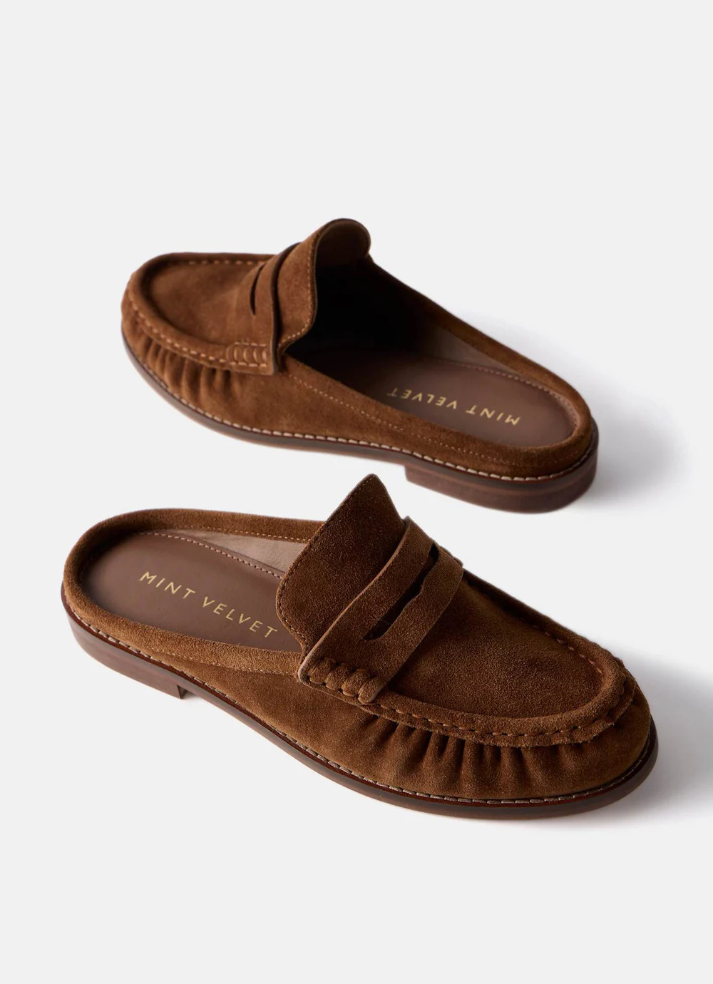 Lyla Tan Suede Backless Loafers | Mint Velvet