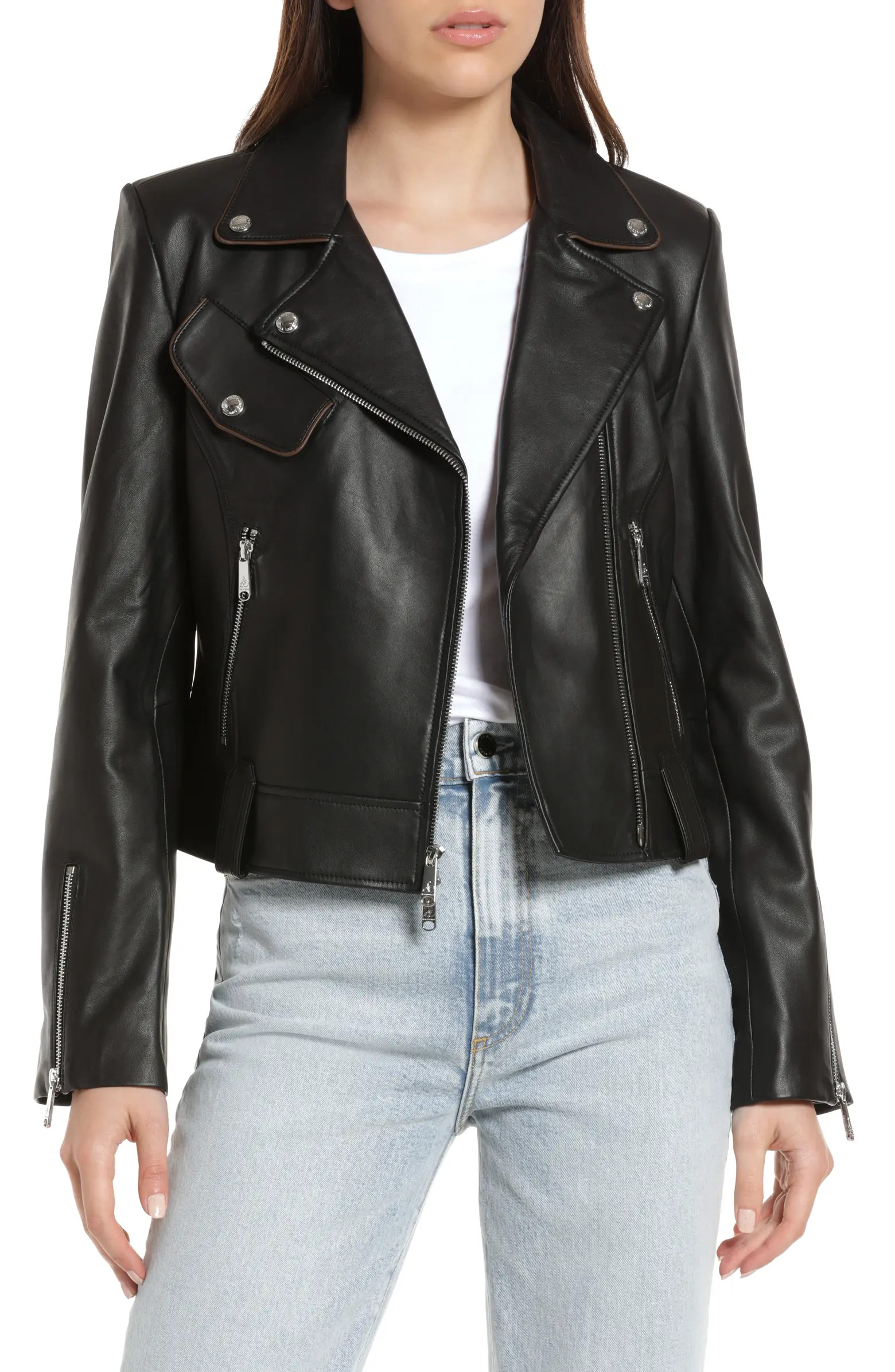 Sam Edelman Piped Leather Moto Jacket | Nordstrom | Nordstrom