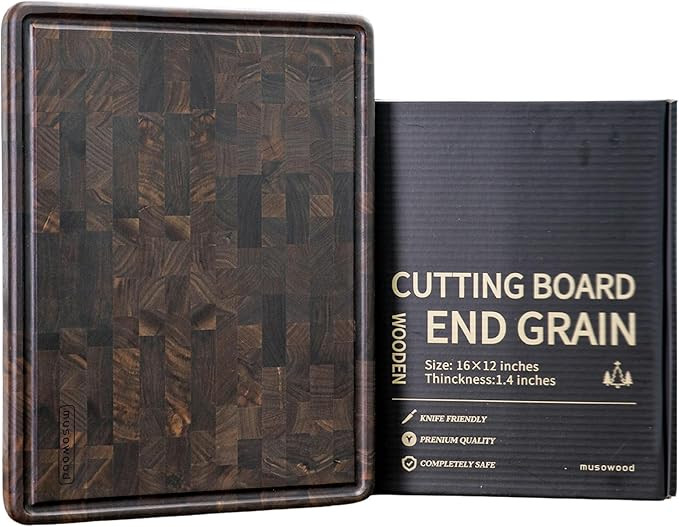 Muso Wood Large End Grain Cutting Borad 16x12 In, Checkered Cutting Board with Feet, Made from Wa... | Amazon (US)