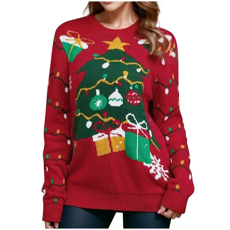 Luxalzxs Ugly Christmas Sweaters for Women 2023 Winter Casual Fashion Pullover Long Sleeve Round ... | Walmart (US)