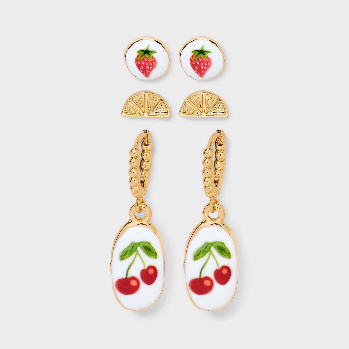Fruit Stud and Drop Earring Set 3pc - Universal Thread™ Gold | Target
