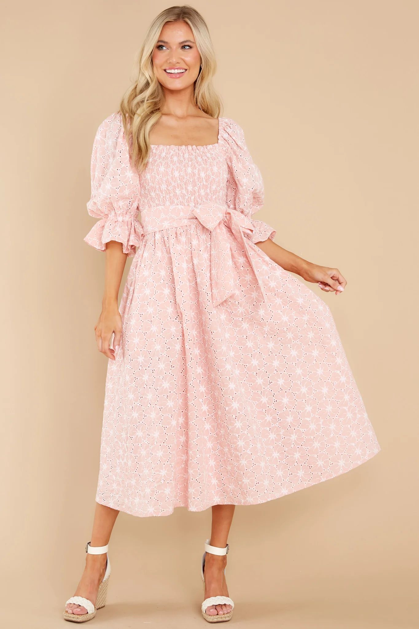 Beautiful Glow Blush Pink Floral Eyelet Dress | Red Dress 