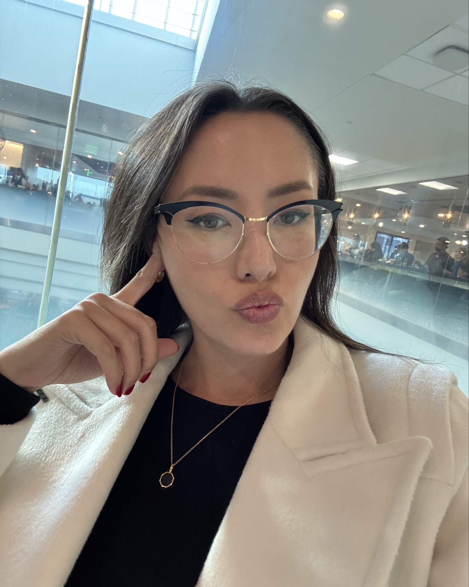 Glasses are mykita! Coat is size Small ❤️ #airportoutfit #plane #travellook #travel 