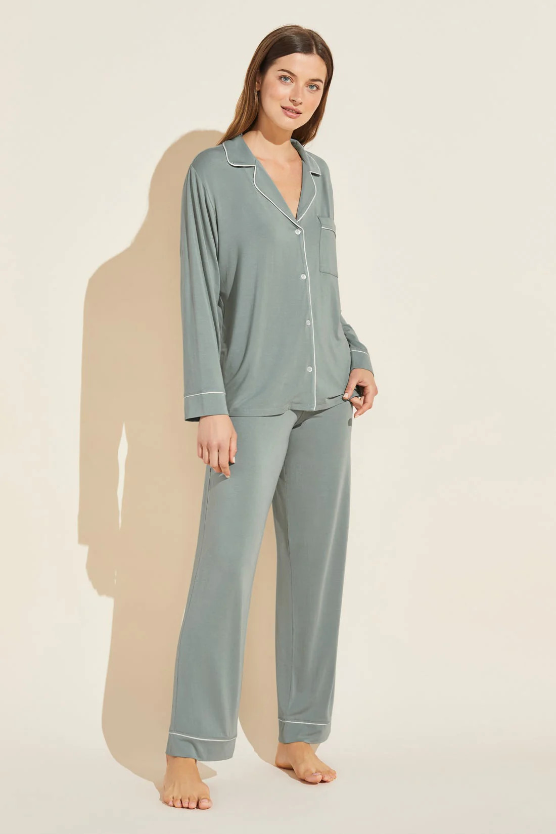 Gisele TENCEL™ Modal Long PJ Set - Willow Green/Bone - Eberjey | Eberjey