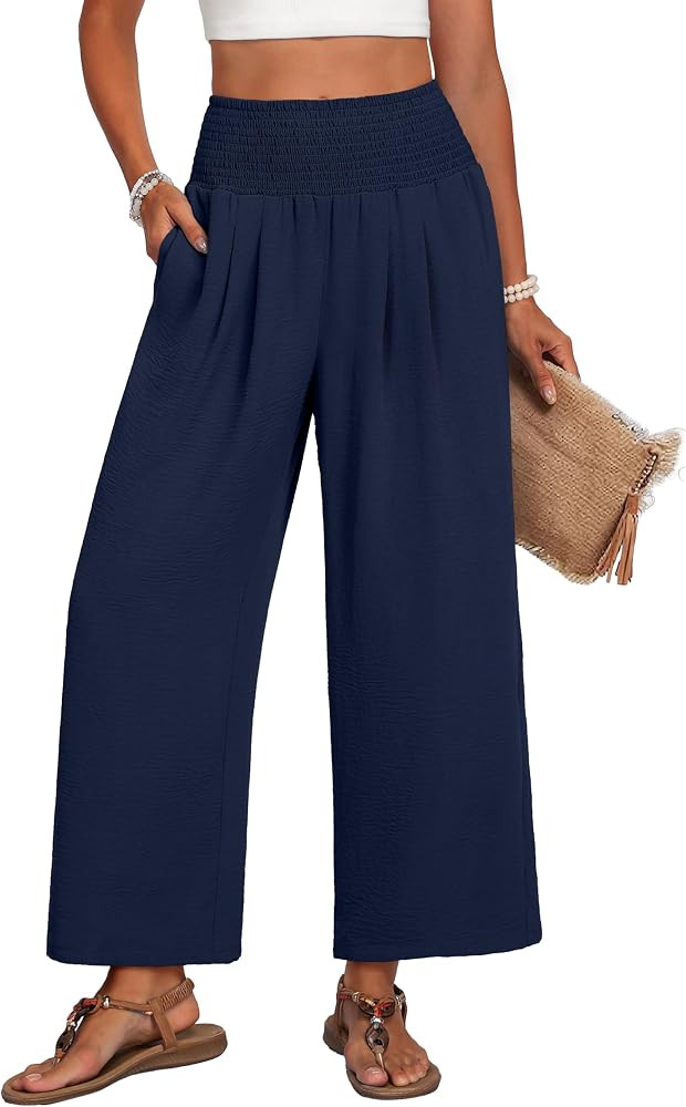 Lepunuo Wide Leg Palazzo Pants for Women Summer Trousers with Pockets | Amazon (US)