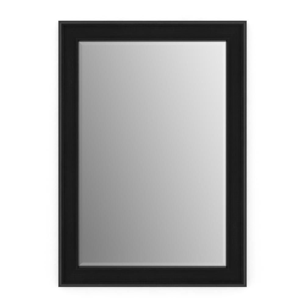 33 in. W x 47 in. H (L1) Framed Rectangular Deluxe Glass Bathroom Vanity Mirror in Matte Black | The Home Depot